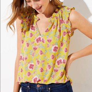 Ann Taylor LOFT Garden Smocked Split Neck Shell